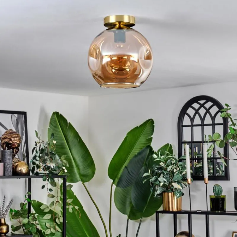 hofstein Plafonnier - Verre 25 cm Ripoll Or, Noir, 1 lumière