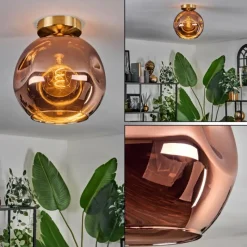 hofstein Plafonnier - Verre 25 cm Ripoll Or, Noir, 1 lumière