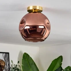 hofstein Plafonnier - Verre 25 cm Ripoll Or, Noir, 1 lumière