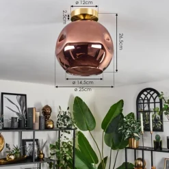 hofstein Plafonnier - Verre 25 cm Ripoll Or, Noir, 1 lumière