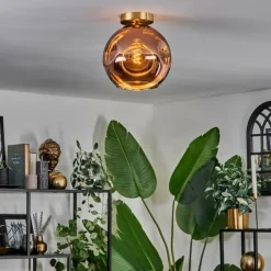 hofstein Plafonnier - Verre 25 cm Ripoll Or, Noir, 1 lumière