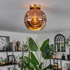 hofstein Plafonnier - Verre 25 cm Ripoll Or, Noir, 1 lumière