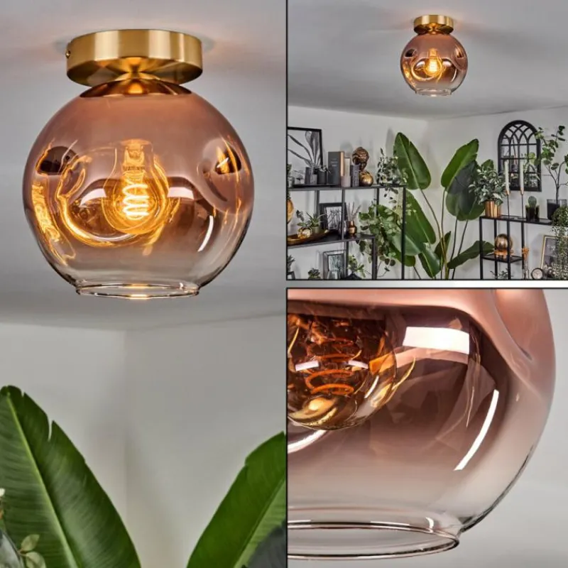 hofstein Plafonnier - Verre 20 cm Ripoll Or, Noir, 1 lumière