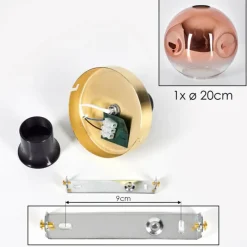 hofstein Plafonnier - Verre 20 cm Ripoll Or, Noir, 1 lumière