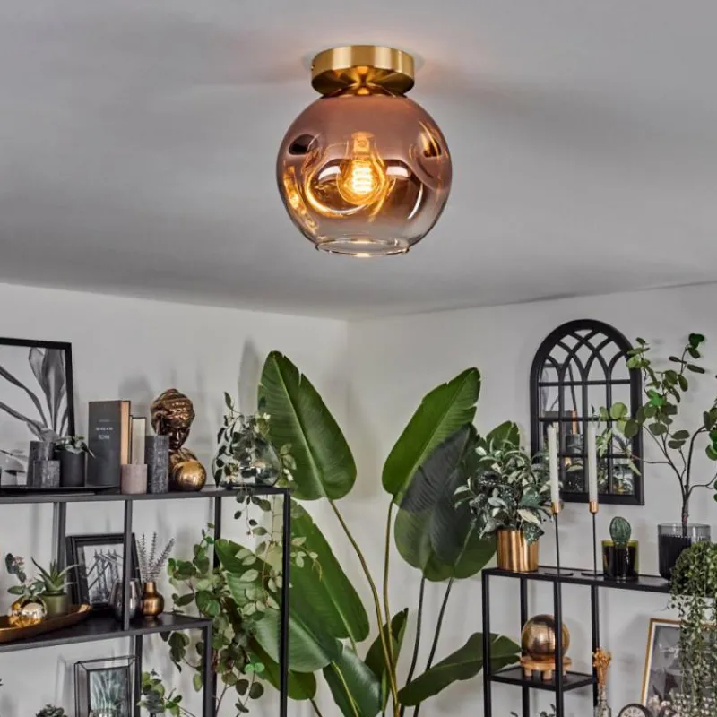 hofstein Plafonnier - Verre 20 cm Ripoll Or, Noir, 1 lumière