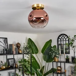 hofstein Plafonnier - Verre 20 cm Ripoll Or, Noir, 1 lumière