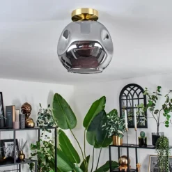 Lampes Dorées-hofstein Plafonnier - Verre 25 cm Ripoll Or, Noir, 1 lumière