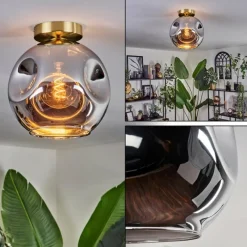 hofstein Plafonnier - Verre 25 cm Ripoll Or, Noir, 1 lumière