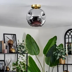 hofstein Plafonnier - Verre 25 cm Ripoll Or, Noir, 1 lumière