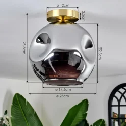 hofstein Plafonnier - Verre 25 cm Ripoll Or, Noir, 1 lumière