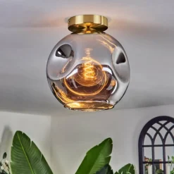 hofstein Plafonnier - Verre 25 cm Ripoll Or, Noir, 1 lumière