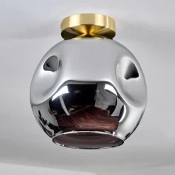 hofstein Plafonnier - Verre 25 cm Ripoll Or, Noir, 1 lumière