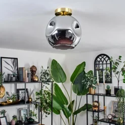 hofstein Plafonnier - Verre 25 cm Ripoll Or, Noir, 1 lumière