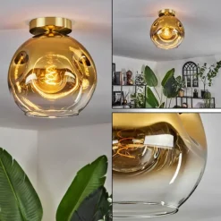 hofstein Plafonnier - Verre 25 cm Ripoll Or, Noir, 1 lumière