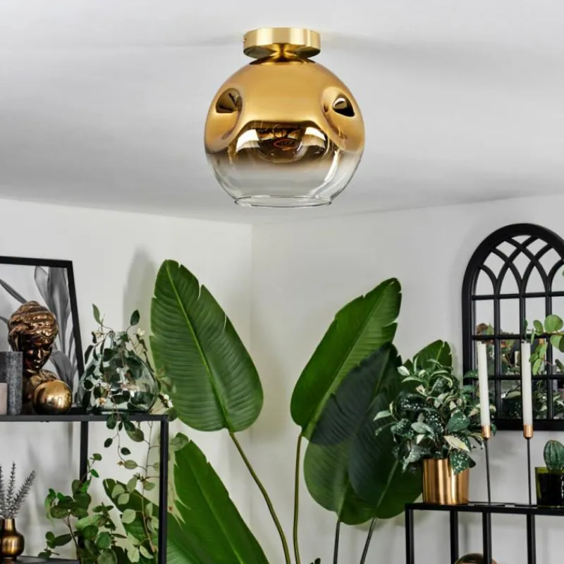 hofstein Plafonnier - Verre 25 cm Ripoll Or, Noir, 1 lumière