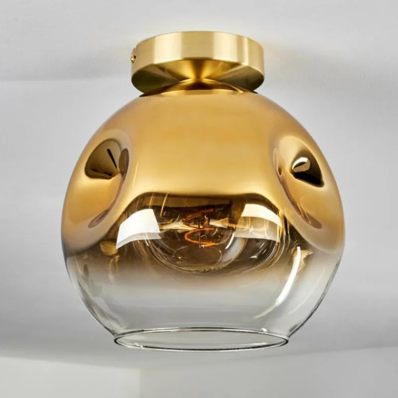 hofstein Plafonnier - Verre 25 cm Ripoll Or, Noir, 1 lumière