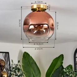 hofstein Plafonnier - Verre 25 cm Ripoll Or, Noir, 1 lumière