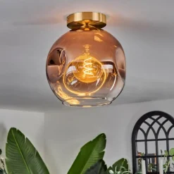 hofstein Plafonnier - Verre 25 cm Ripoll Or, Noir, 1 lumière