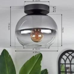 hofstein Plafonnier - Verre Apedo Clair, Fumé, 1 lumière