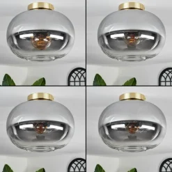 hofstein Plafonnier - Verre Apedo Laiton, Noir, 1 lumière