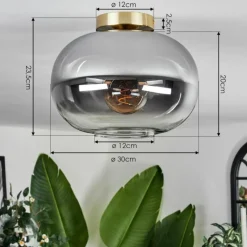 hofstein Plafonnier - Verre Apedo Laiton, Noir, 1 lumière