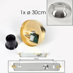 hofstein Plafonnier - Verre Apedo Laiton, Noir, 1 lumière