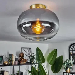 hofstein Plafonnier - Verre Apedo Laiton, Noir, 1 lumière