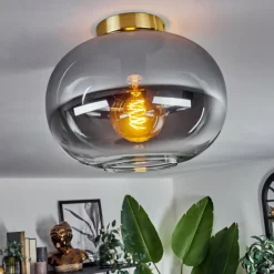 hofstein Plafonnier - Verre Apedo Laiton, Noir, 1 lumière