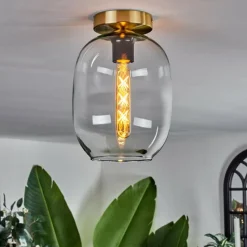 hofstein Plafonnier - Verre Apedo Laiton, 1 lumière