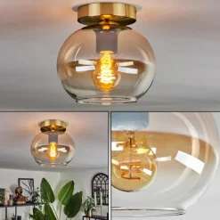 hofstein Plafonnier - Verre Apedo Laiton, 1 lumière