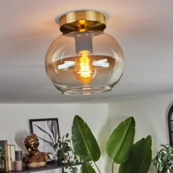 hofstein Plafonnier - Verre Apedo Laiton, 1 lumière