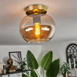 hofstein Plafonnier - Verre Apedo Laiton, 1 lumière