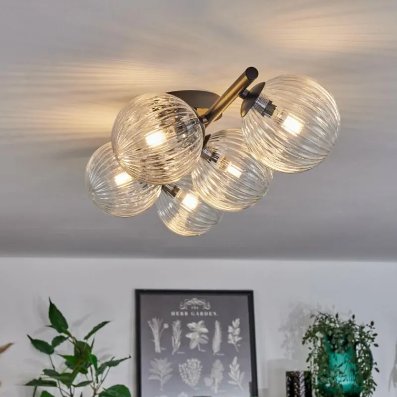 hofstein Plafonnier - Verre Chehalis Clair, 5 lumières