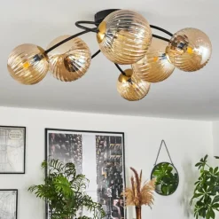 hofstein Plafonnier - Verre Chehalis Or, Noir, 6 lumières