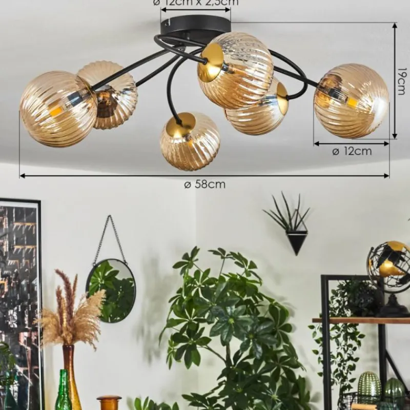 hofstein Plafonnier - Verre Chehalis Or, Noir, 6 lumières