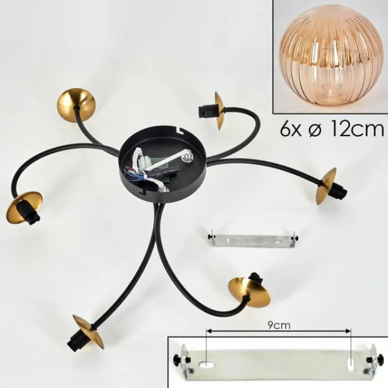 hofstein Plafonnier - Verre Chehalis Or, Noir, 6 lumières