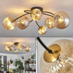 hofstein Plafonnier - Verre Chehalis Or, Noir, 6 lumières