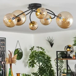 hofstein Plafonnier - Verre Chehalis Or, Noir, 6 lumières