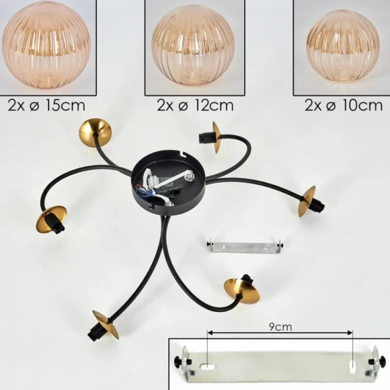 hofstein Plafonnier - Verre Chehalis Or, Noir, 6 lumières
