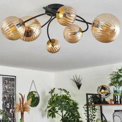 hofstein Plafonnier - Verre Chehalis Or, Noir, 6 lumières