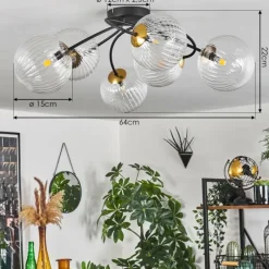 hofstein Plafonnier - Verre Chehalis Or, Noir, 6 lumières