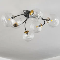 hofstein Plafonnier - Verre Chehalis Or, Noir, 6 lumières