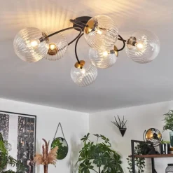 hofstein Plafonnier - Verre Chehalis Or, Noir, 6 lumières