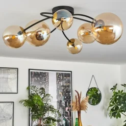 hofstein Plafonnier - Verre Chehalis Or, Noir, 6 lumières