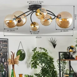 hofstein Plafonnier - Verre Chehalis Or, Noir, 6 lumières