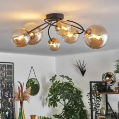 hofstein Plafonnier - Verre Chehalis Or, Noir, 6 lumières