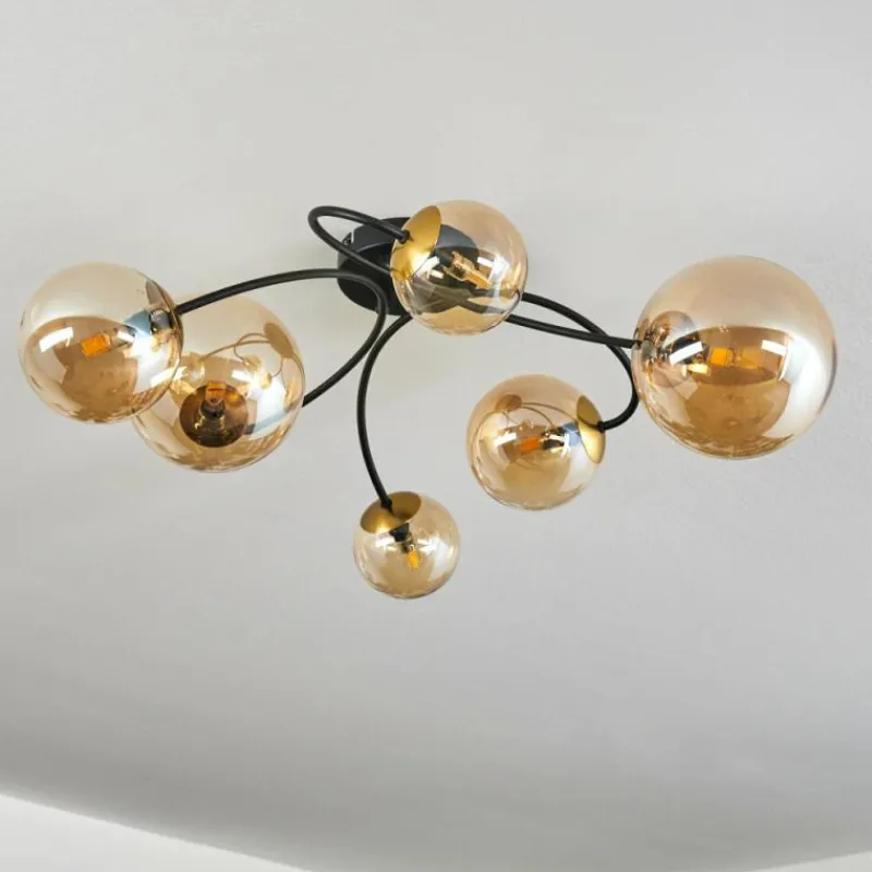 hofstein Plafonnier - Verre Chehalis Or, Noir, 6 lumières