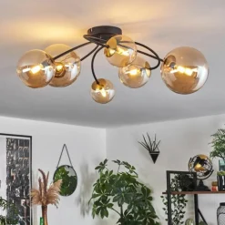 hofstein Plafonnier - Verre Chehalis Or, Noir, 6 lumières