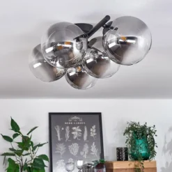 hofstein Plafonnier - Verre Chehalis Clair, Fumé, 4 lumières