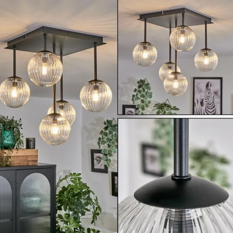 hofstein Plafonnier - Verre Chehalis Clair, 5 lumières